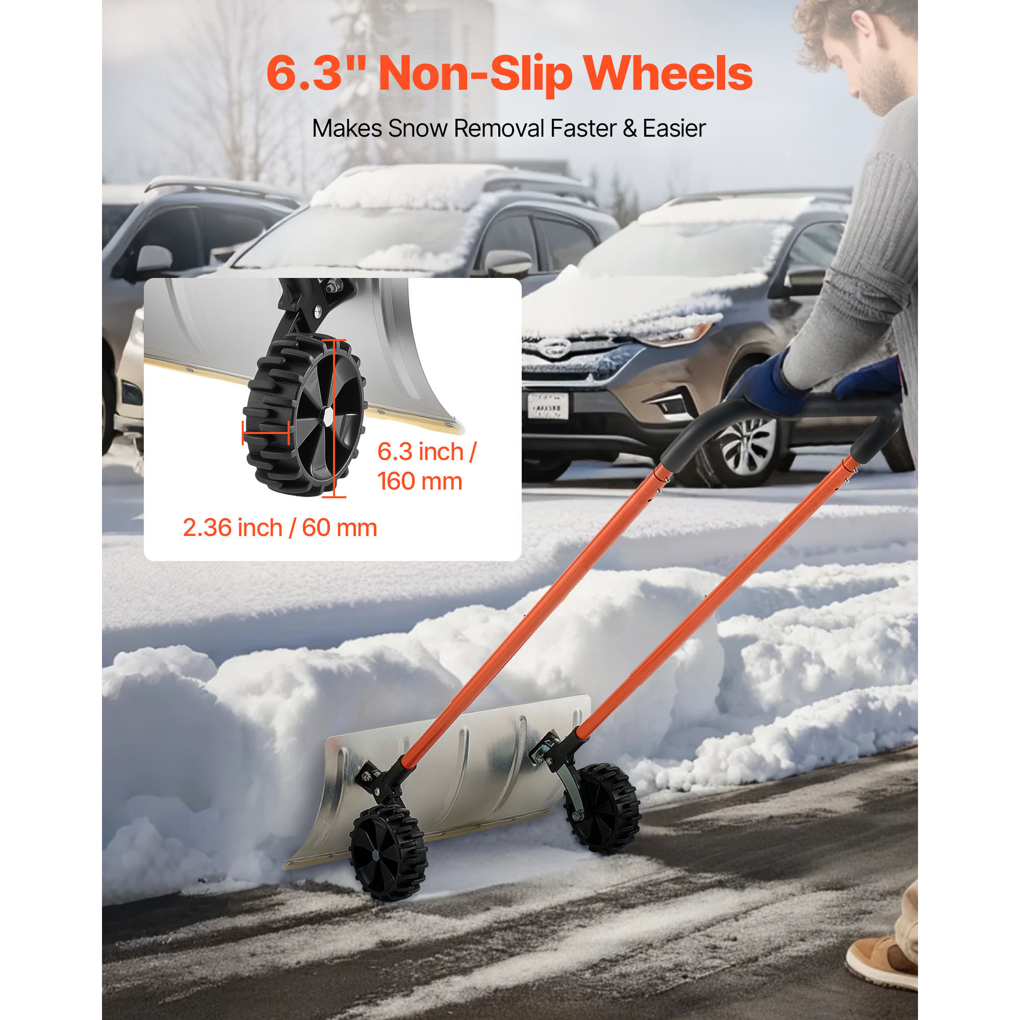 Durable Metal Wheeled Snow Pusher Shovel For Driveway Clearing_voghion.com